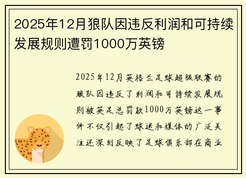 2025年12月狼队因违反利润和可持续发展规则遭罚1000万英镑 2025年12月狼队因违反利润和可持续发展规则遭罚1000万英镑
