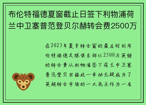 布伦特福德夏窗截止日签下利物浦荷兰中卫塞普范登贝尔赫转会费2500万英镑 布伦特福德夏窗截止日签下利物浦荷兰中卫塞普范登贝尔赫转会费2500万英镑